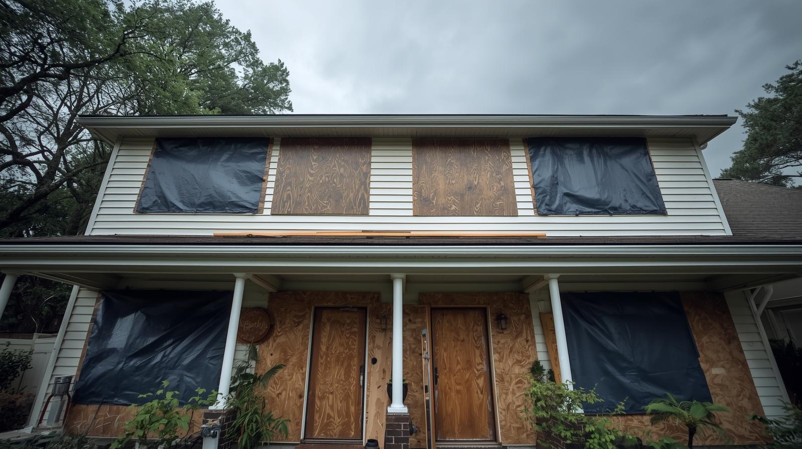 A house being prepared before a storm