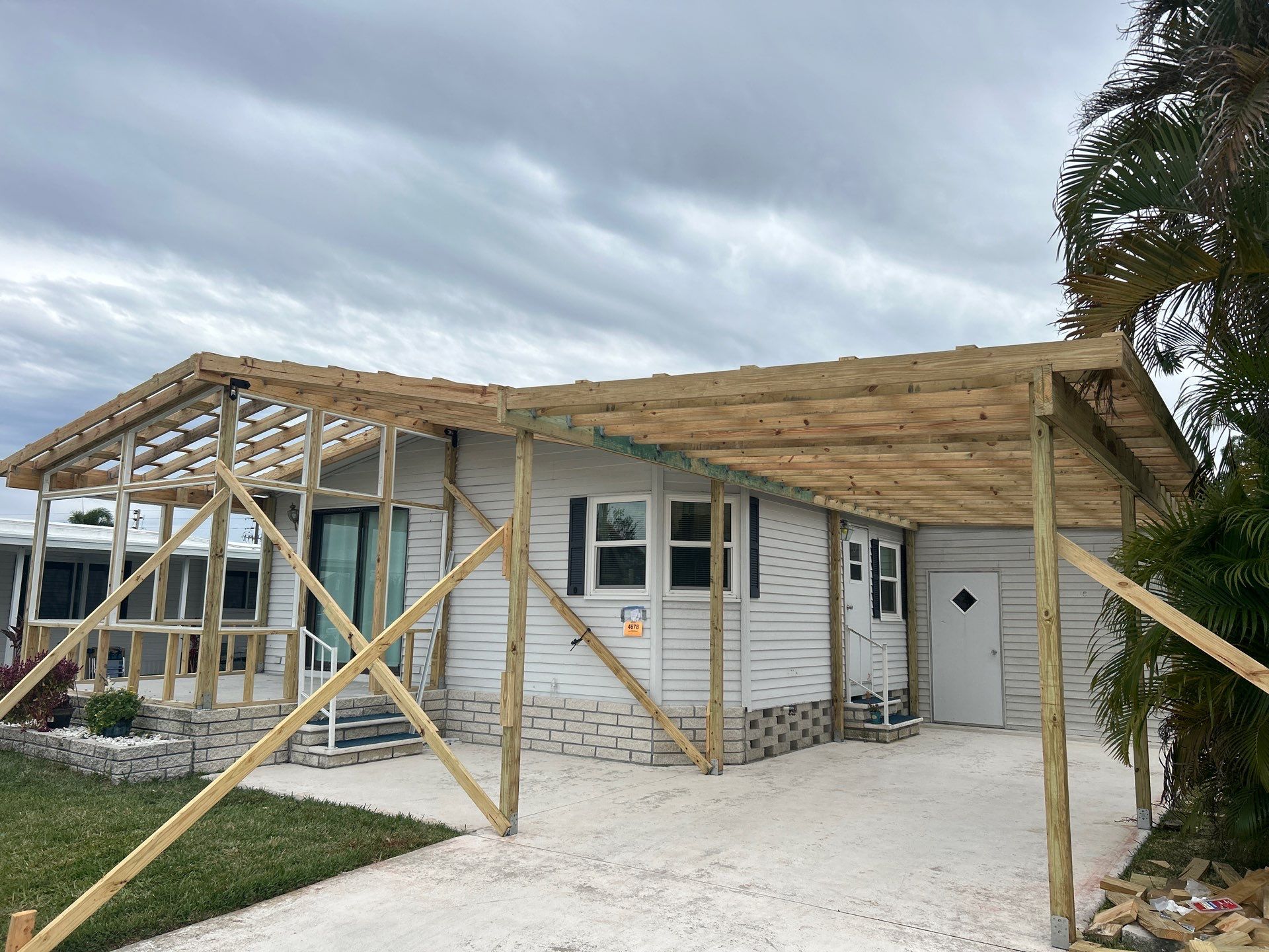 The beginning of a porch build to prepare for coming storms