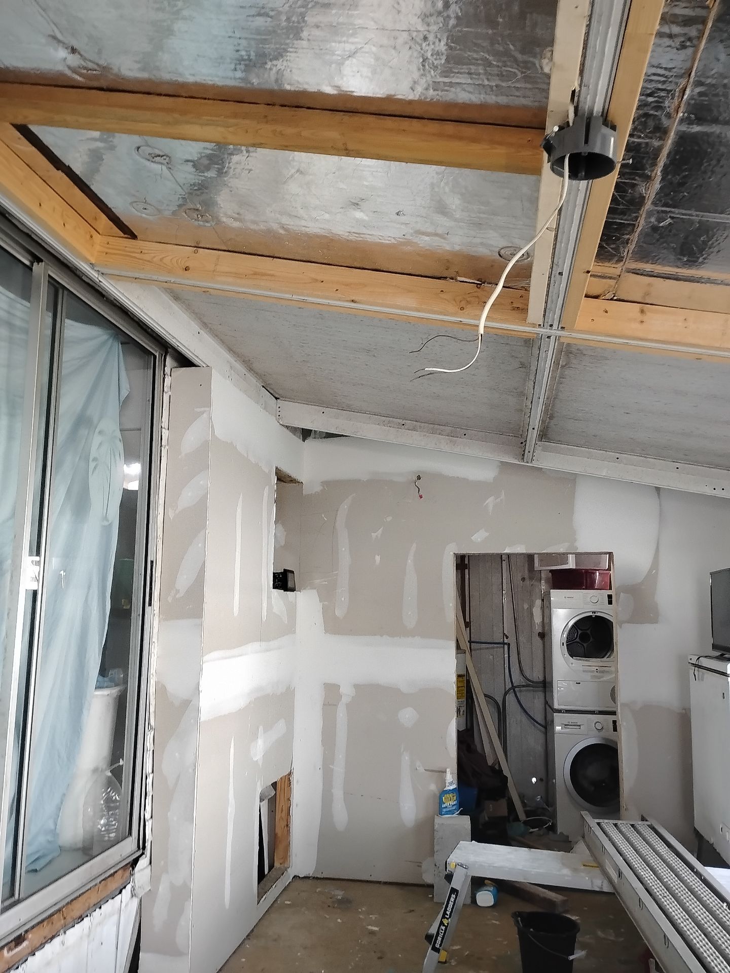 The beginning of a remodel and drywall repair after storm damage